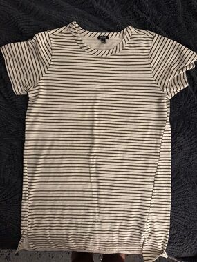 Striped Crew Neck Tee shirt dress- Black & Cream - XL